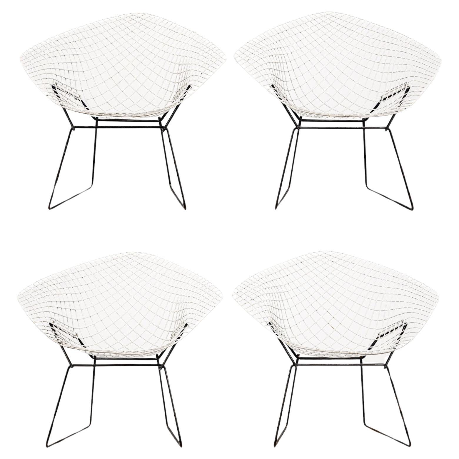 Mid Century White Diamond Wire Chairs by Bertoia for Knoll