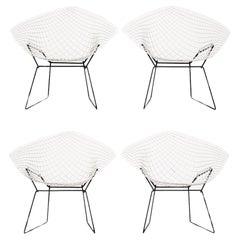 Mid Century White Diamond Wire Chairs by Bertoia for Knoll