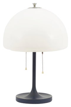 Midcentury White Dome Lamp with Navy Blue Metal Base