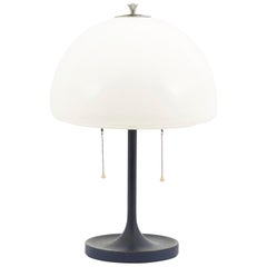 Midcentury White Dome Lamp with Navy Blue Metal Base