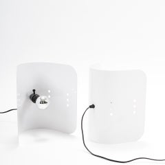 Midcentury White Enameled Metal Lamp Pair