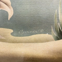 Mid Century White Flamingo Lithograph Print by Turner in Mirror Frame