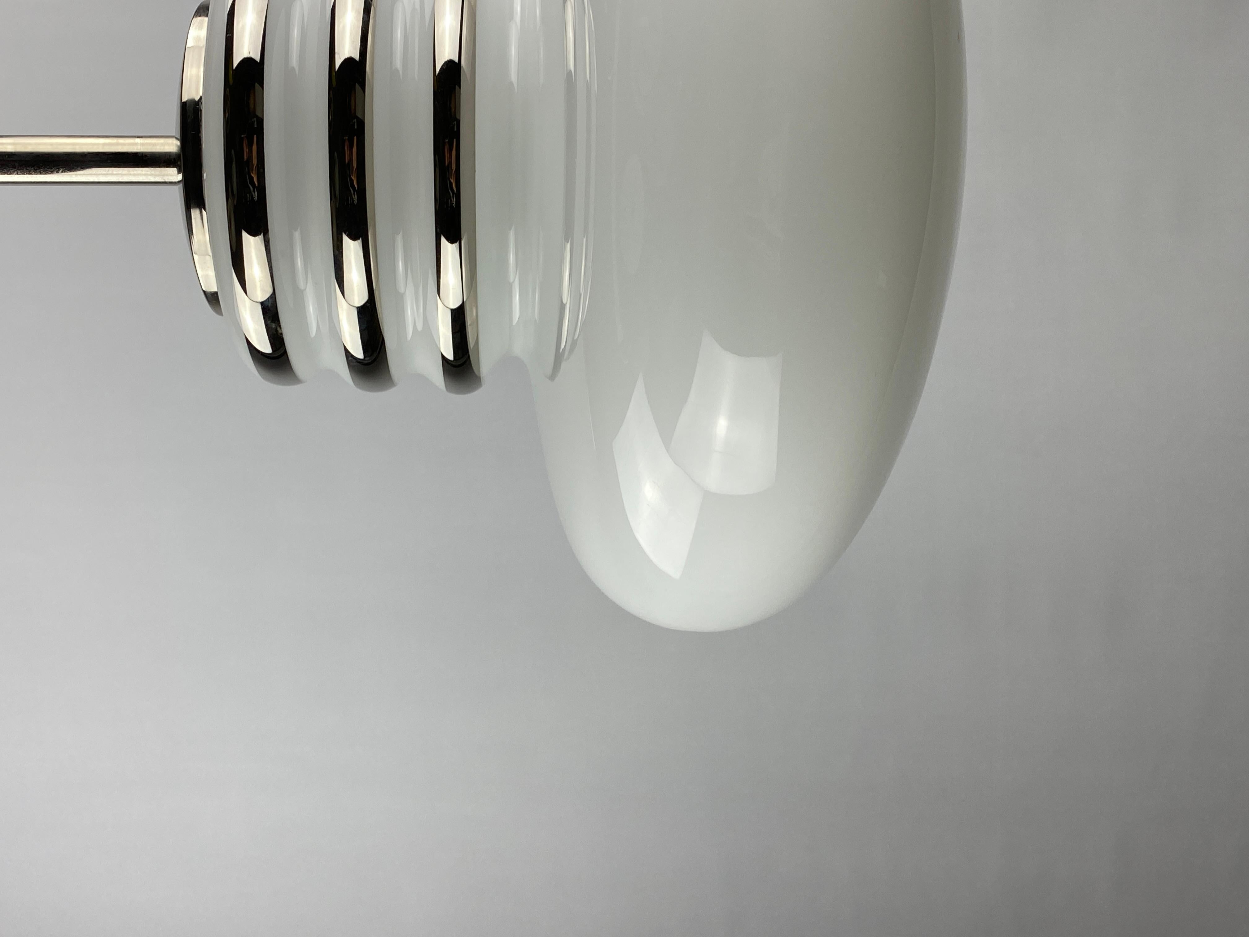 Mid-century white glass and chrome pendant lamp by Leclaire & Schäfer 1970 For Sale 3
