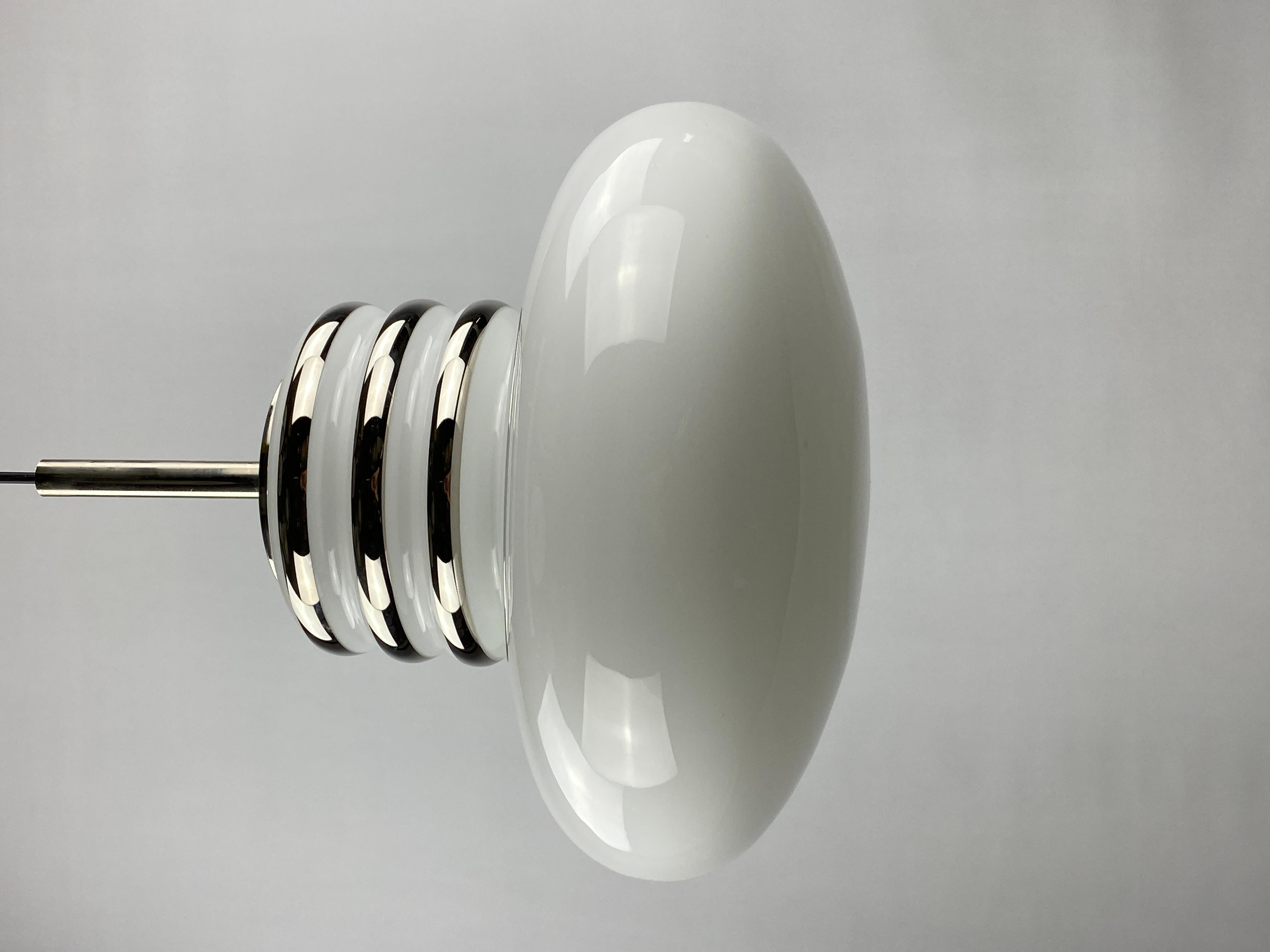 Mid-century white glass and chrome pendant lamp by Leclaire & Schäfer 1970 For Sale 5