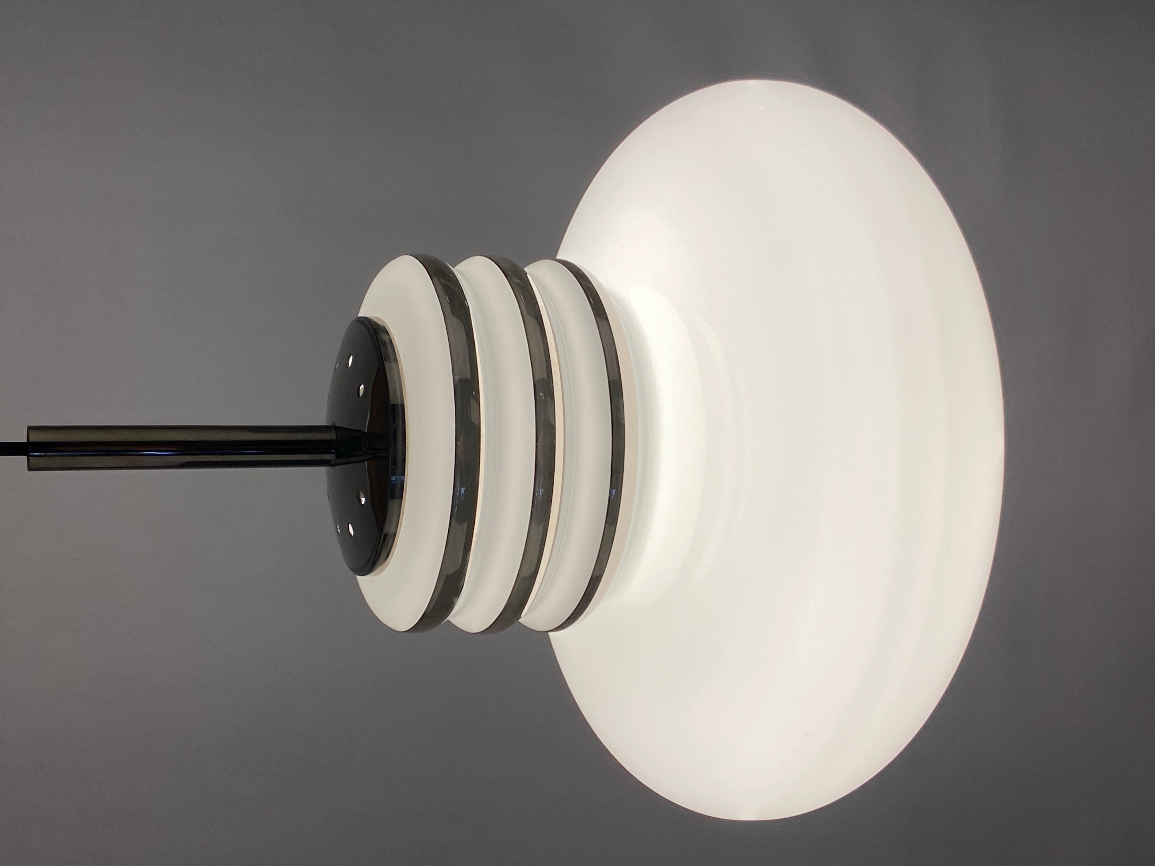 Mid-century white glass and chrome pendant lamp by Leclaire & Schäfer 1970 For Sale 1