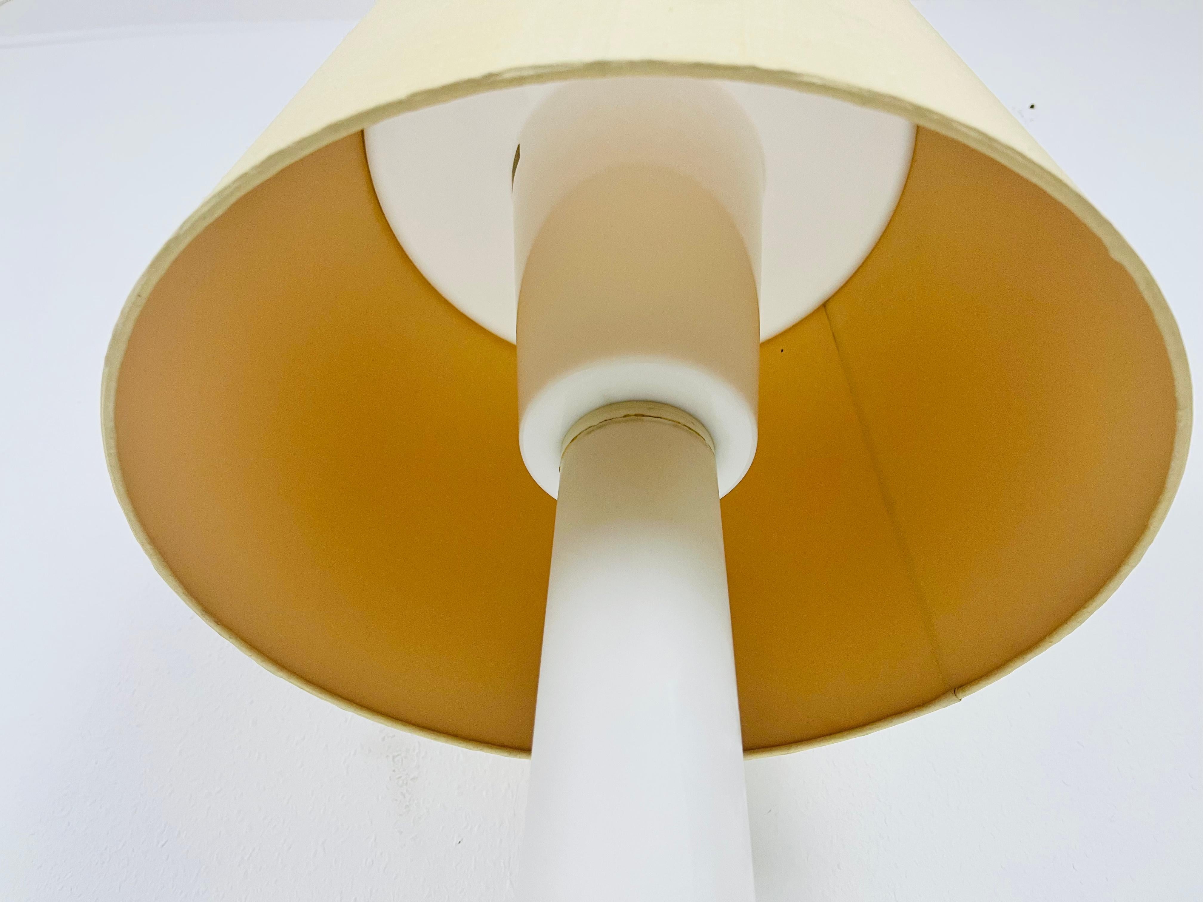 Mid-20th Century Mid Century White Glass and Fabric Shade Table Lamp by Luxus Sweden, 1960s For Sale