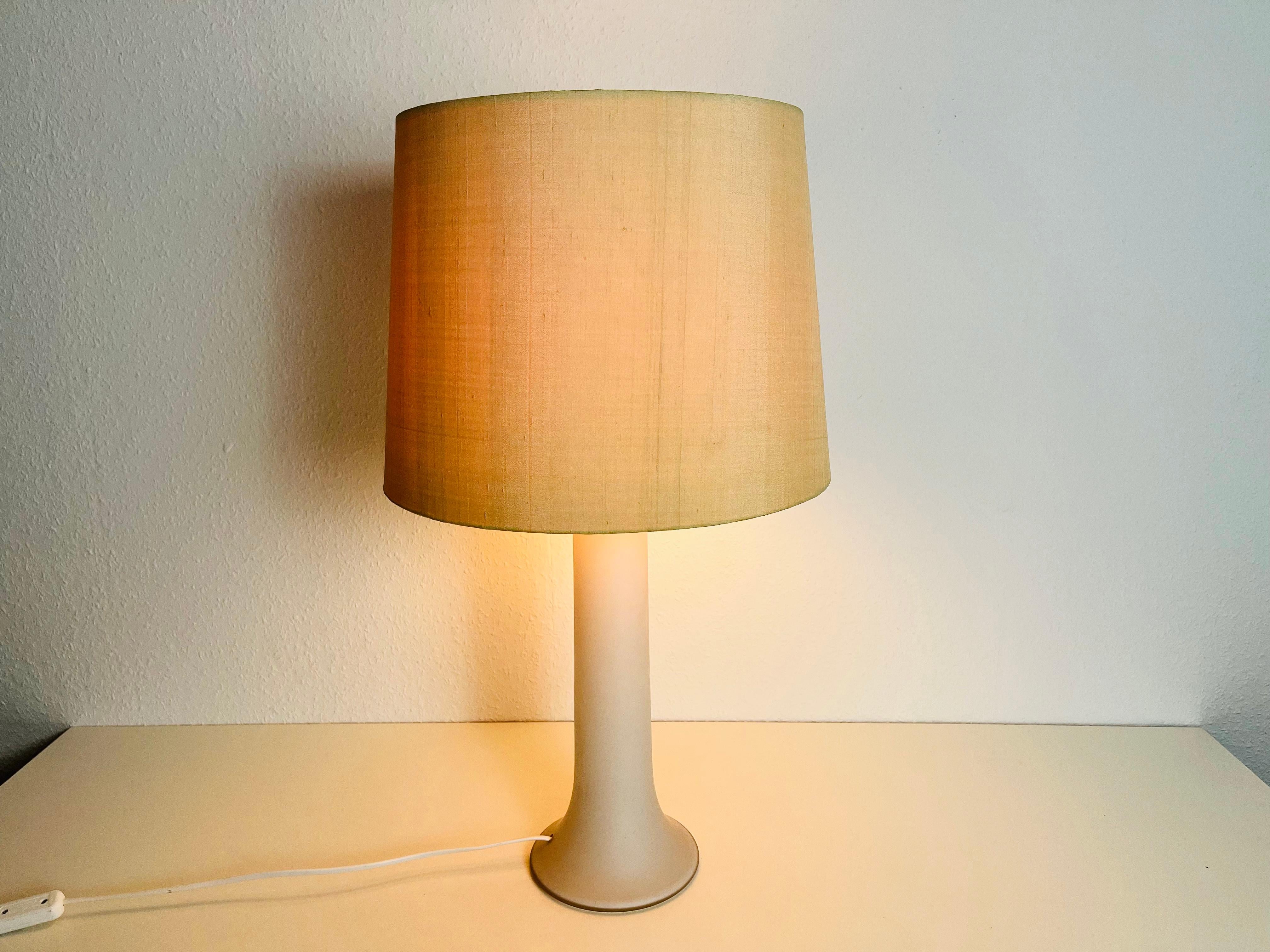 Mid Century White Glass and Fabric Shade Table Lamp by Luxus Sweden, 1960s For Sale 3