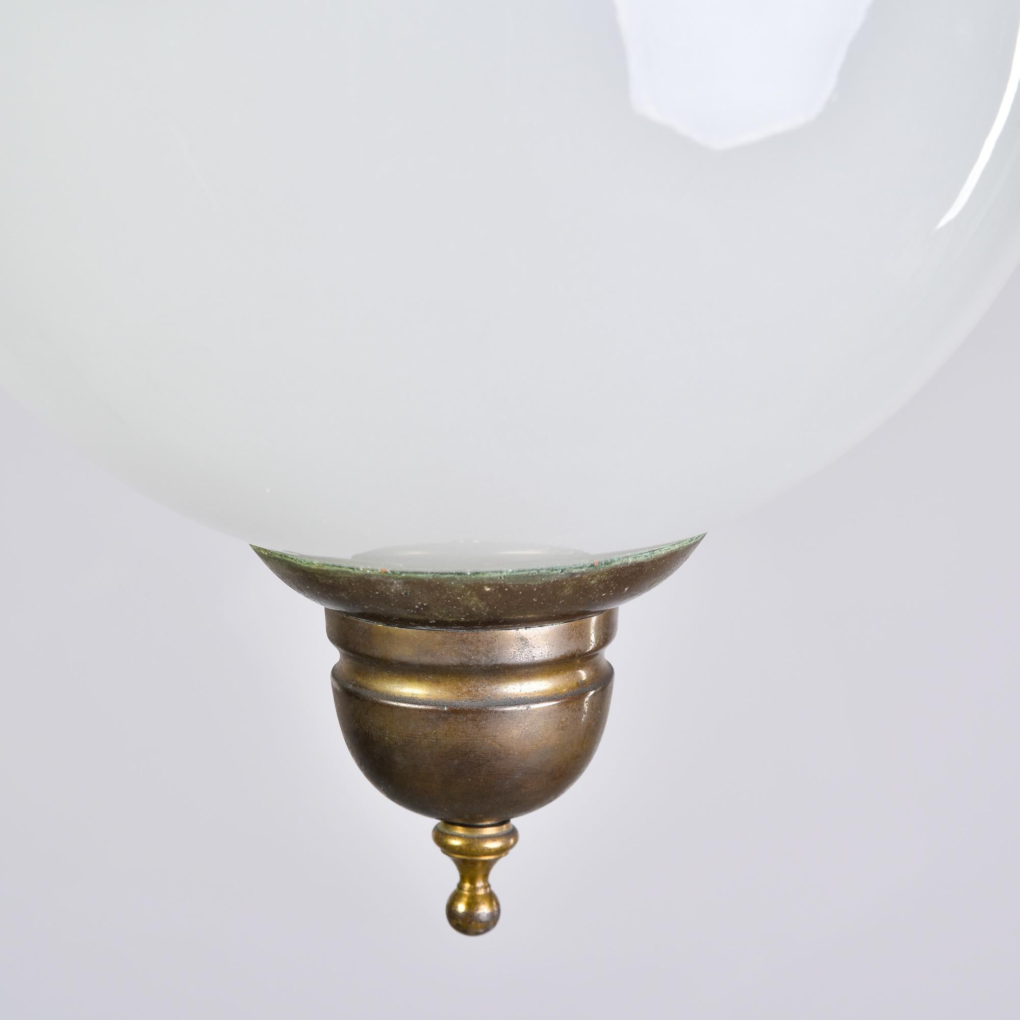 20th Century Midcentury White Glass Globe Fixture with Bronze Fitting For Sale