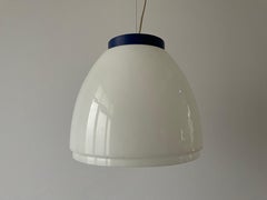 Mid-Century White Glass Pendant Lamp with Dark Blue Top, 1960s, Italy