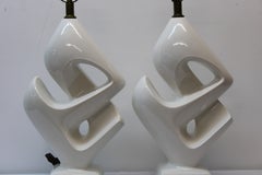 Mid Century White Glazed Abstract Table Lamps