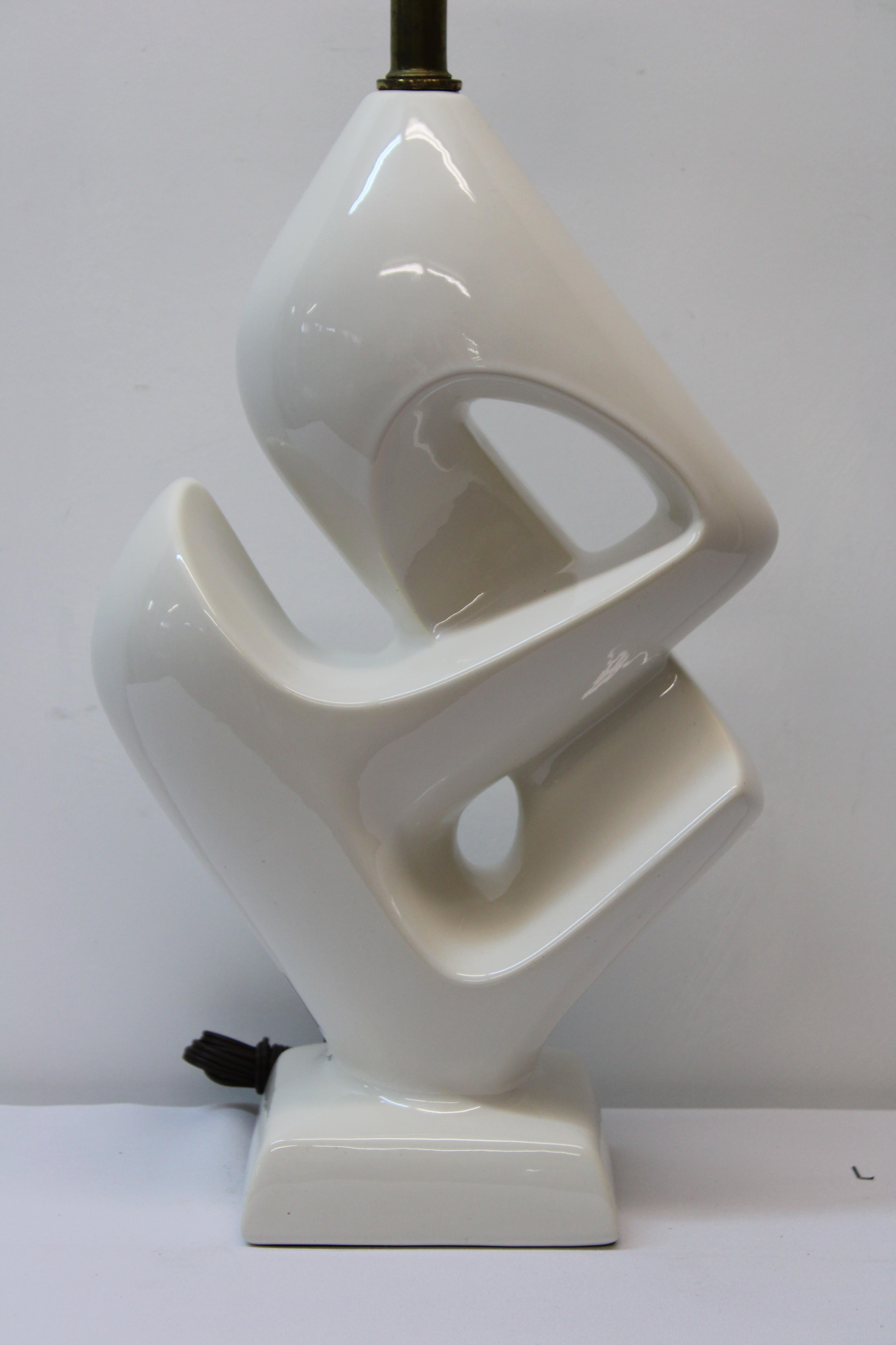 20th Century Mid Century White Glazed Abstract Table Lamps For Sale