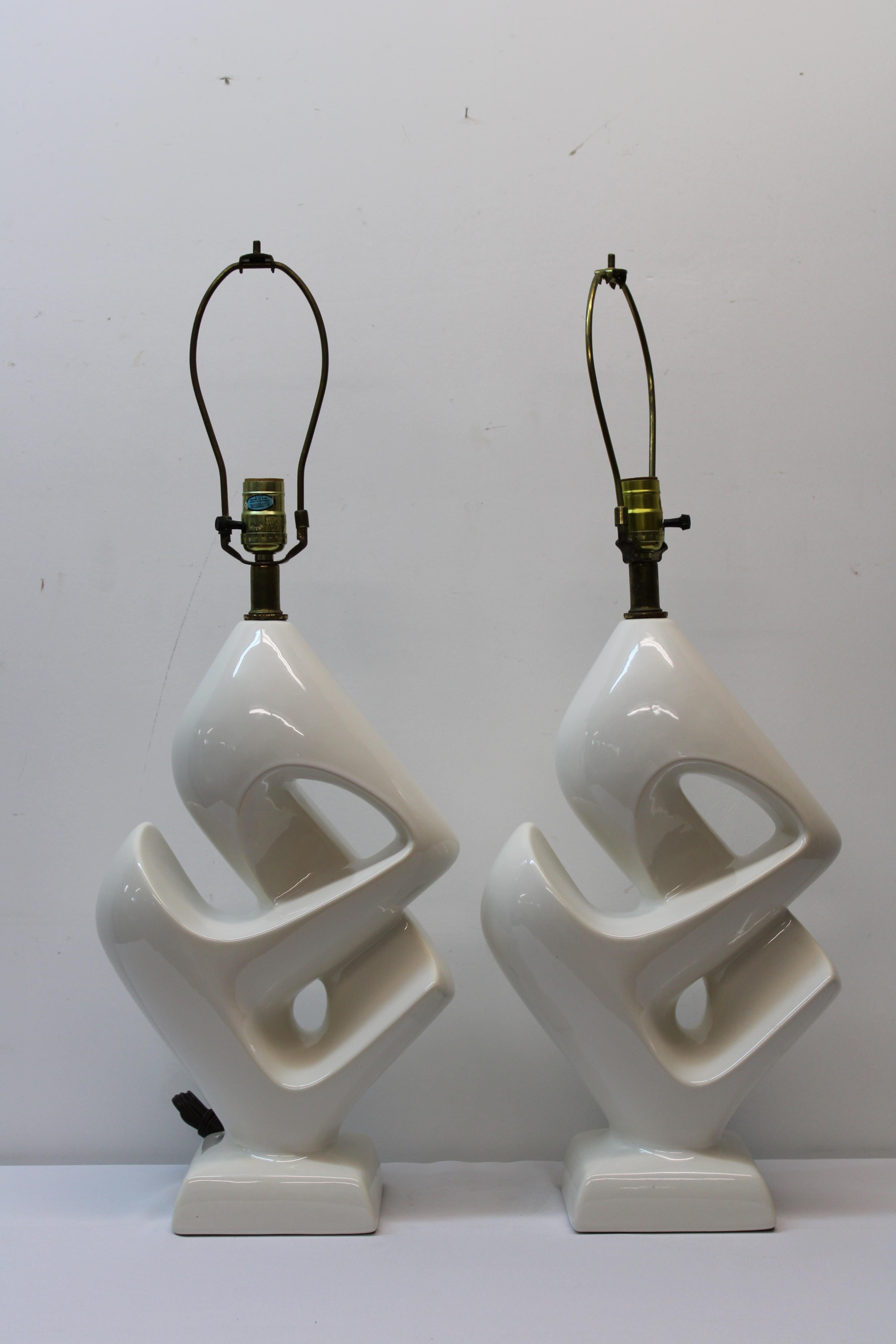 Mid Century White Glazed Abstract Table Lamps For Sale 1