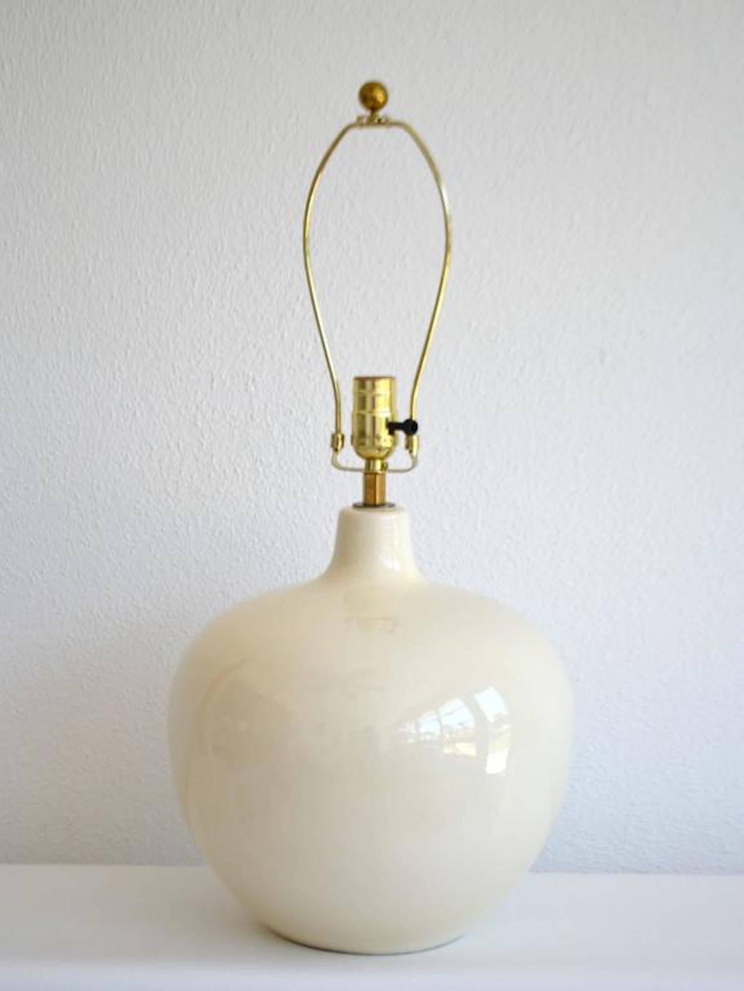 Mid-Century Modern Midcentury White Glazed Ceramic Gourd Form Table Lamp