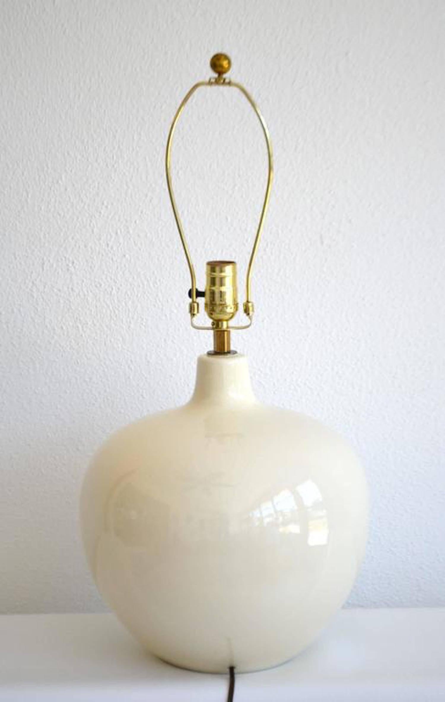 American Midcentury White Glazed Ceramic Gourd Form Table Lamp