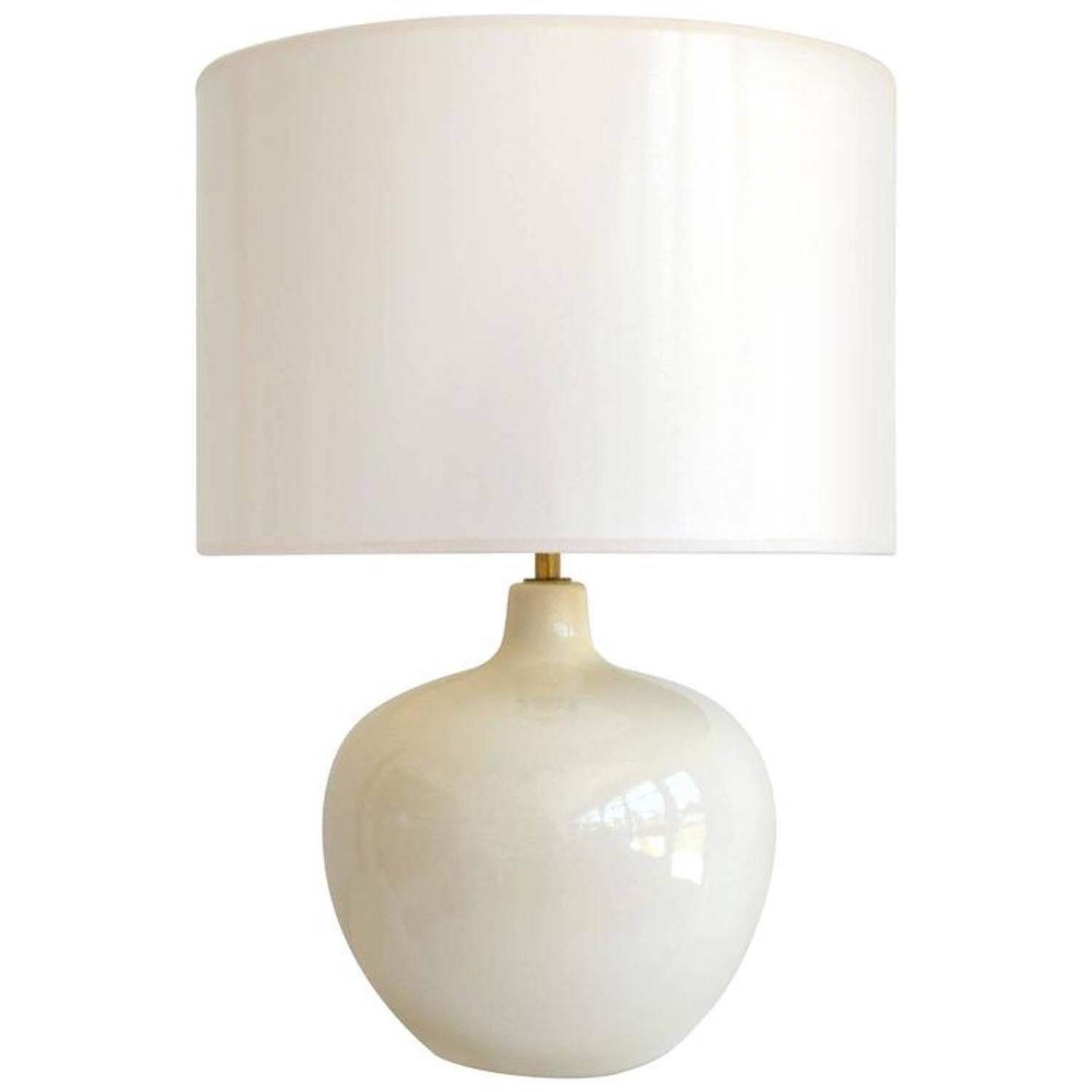 Midcentury White Glazed Ceramic Gourd Form Table Lamp