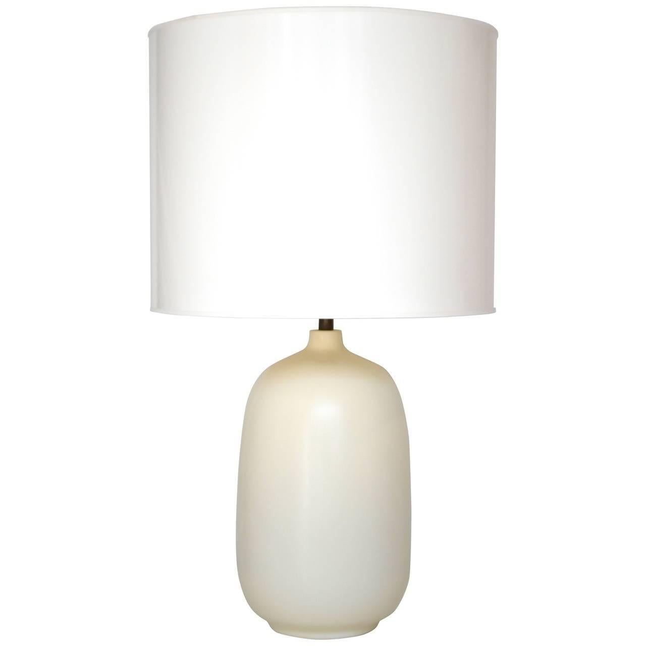Midcentury White Glazed Ovoid Form Table Lamp For Sale