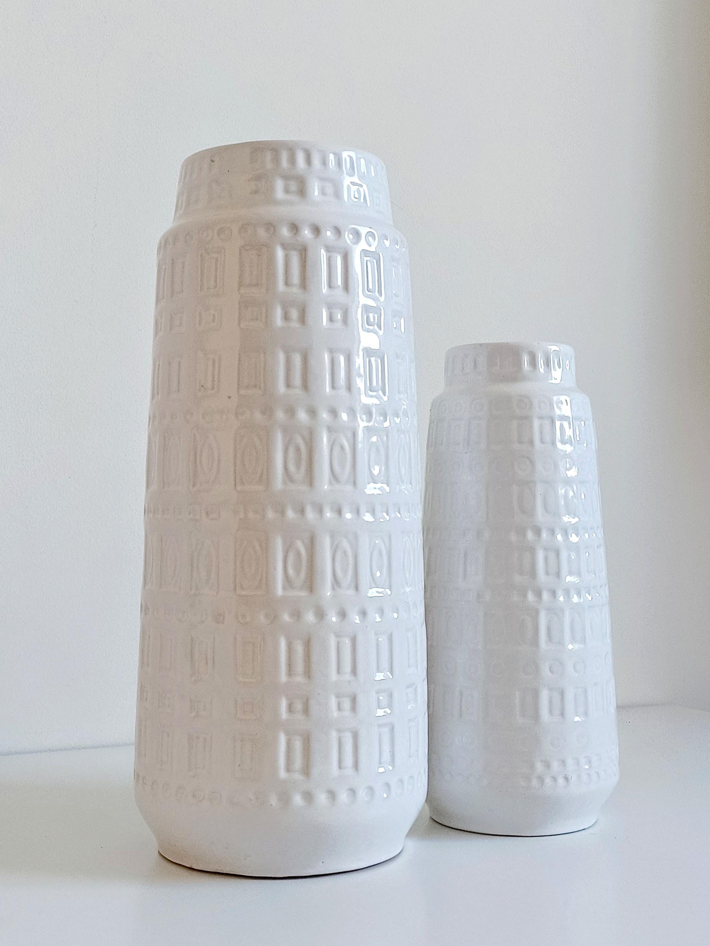 Mid-Century White Glazed West Germany Ceramic Vases by Scheurich, 1950s For Sale 1