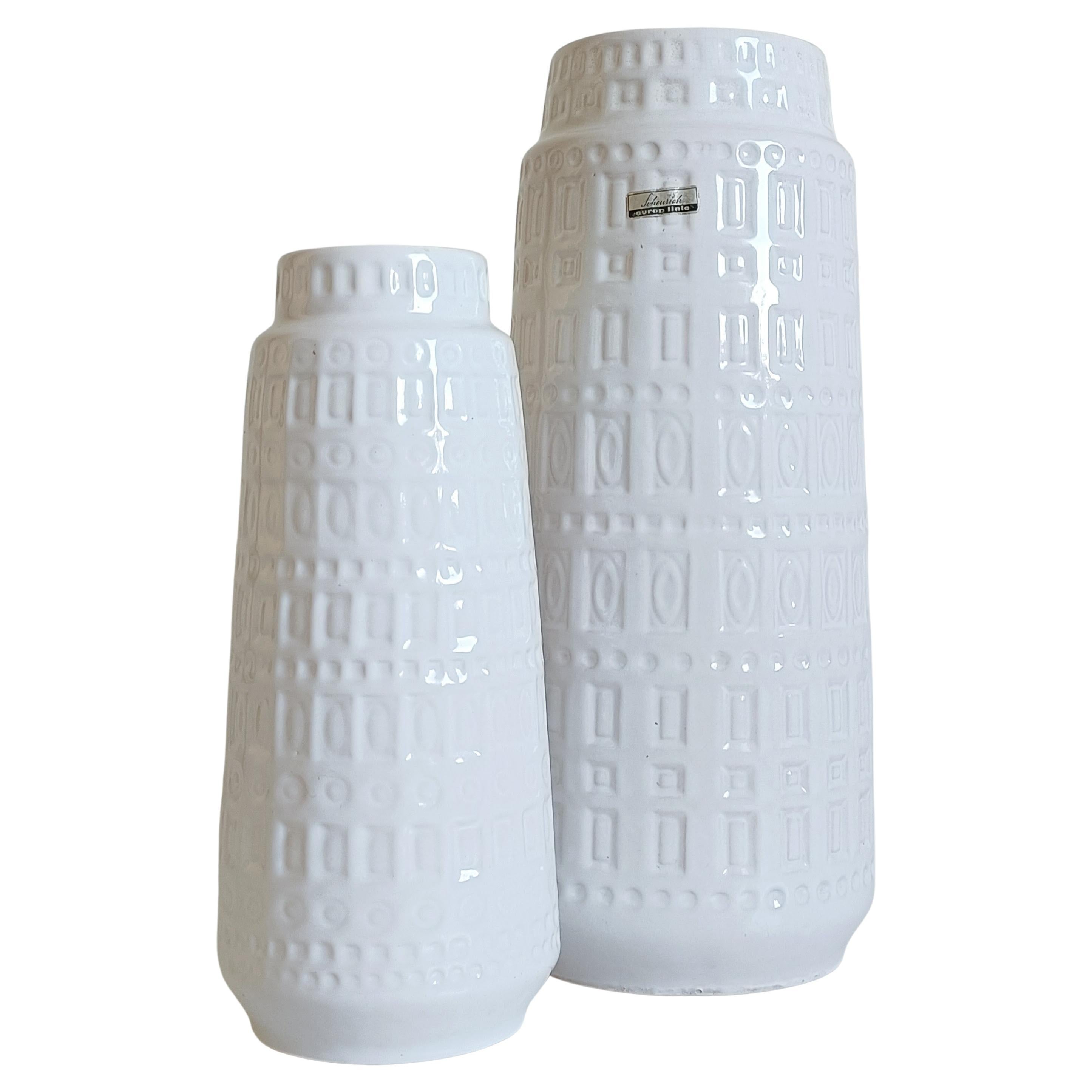 Mid-Century White Glazed West Germany Ceramic Vases by Scheurich, 1950s For Sale