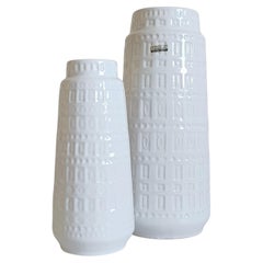 Vintage Mid-Century White Glazed West Germany Ceramic Vases by Scheurich, 1950s