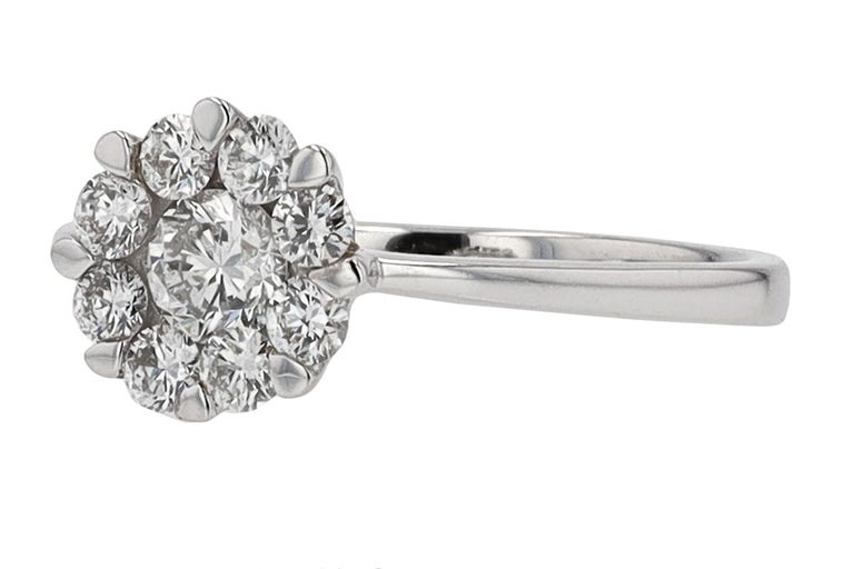 Mid Century White Gold 0.57 Carat Diamond Cluster Vintage Engagement 