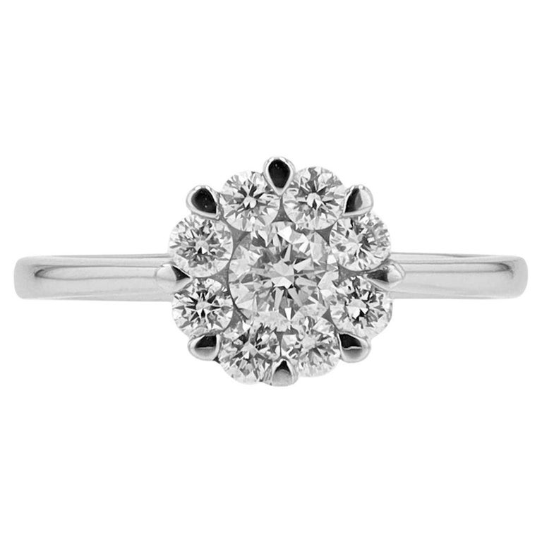 Mid Century White Gold 0.57 Carat Diamond Cluster Vintage Engagement