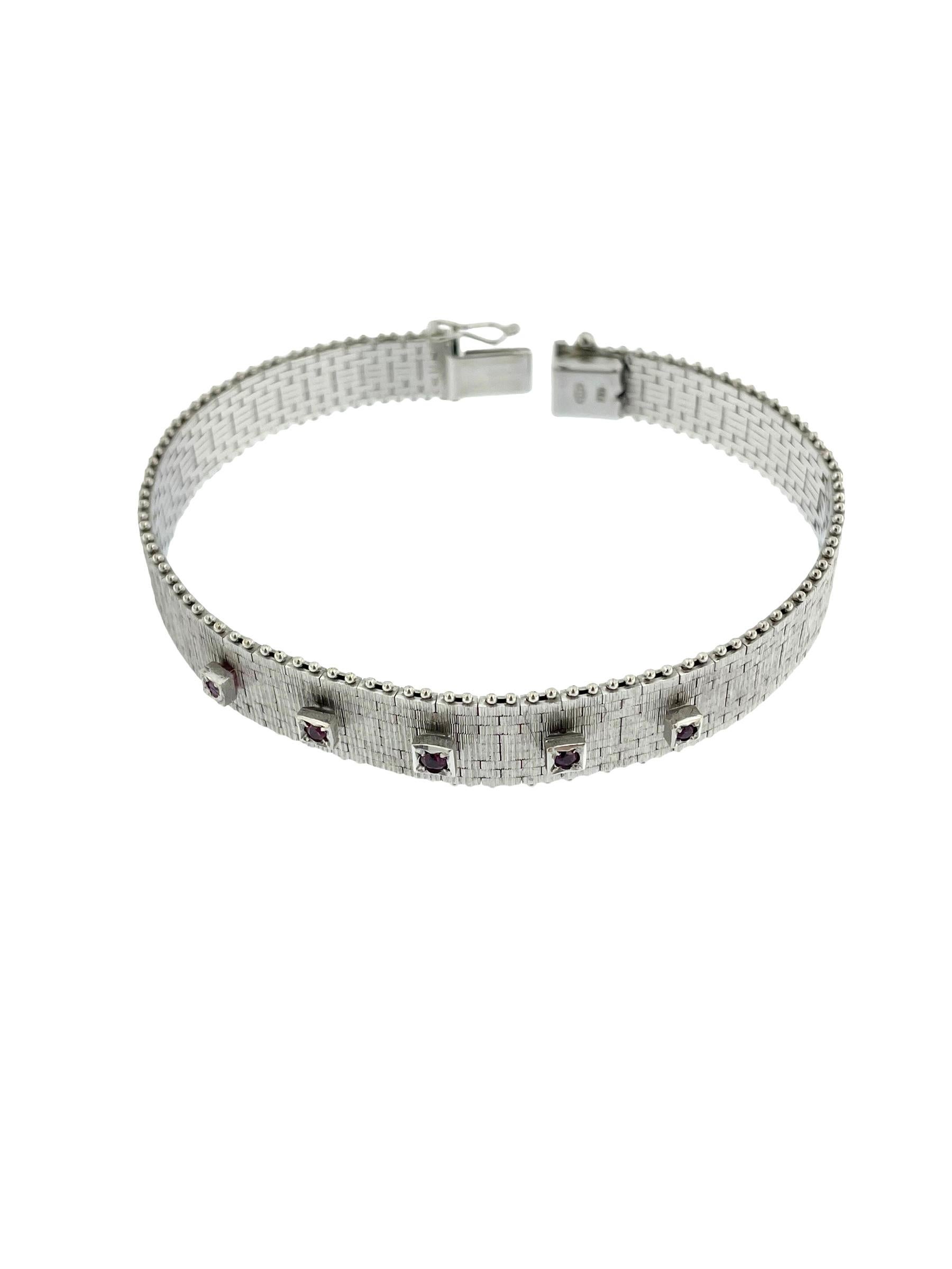 Women's or Men's Mid-Century White Gold Bracelet with Rubies For Sale