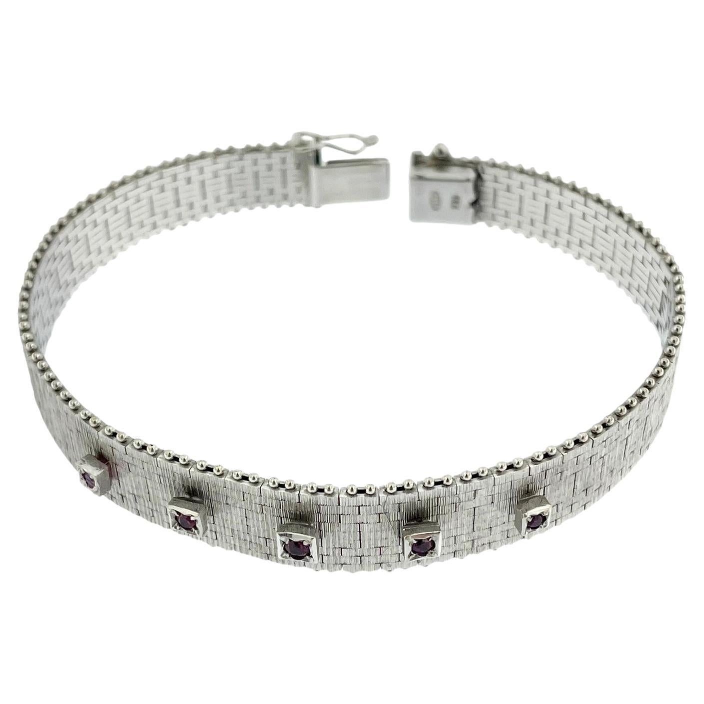 Mid-Century White Gold Bracelet with Rubies For Sale
