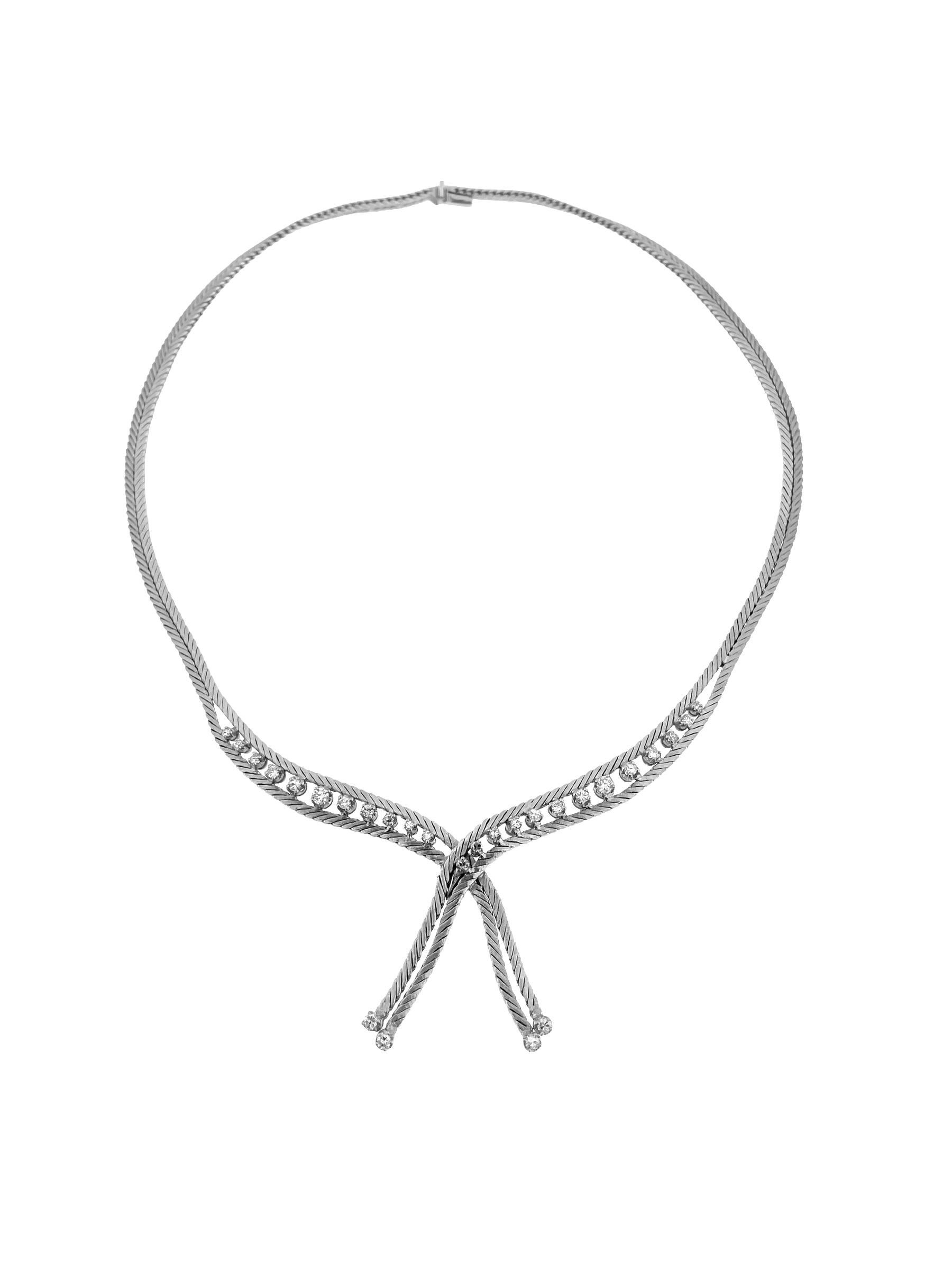 Artisan Mid-Century White Gold Necklace with Diamonds For Sale