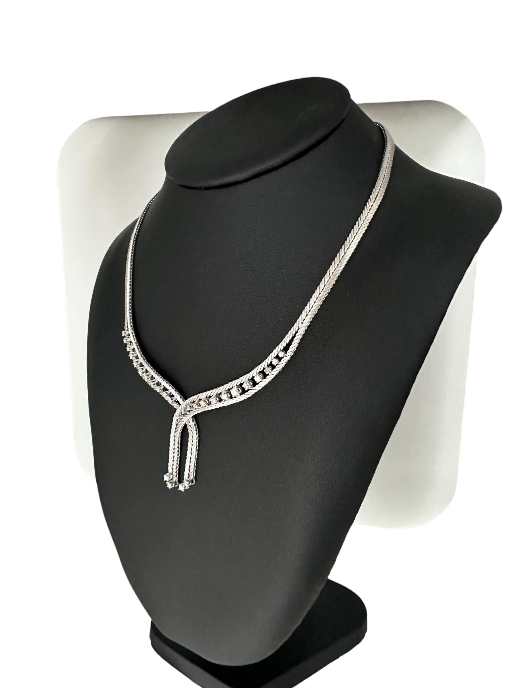 Women's Mid-Century White Gold Necklace with Diamonds For Sale