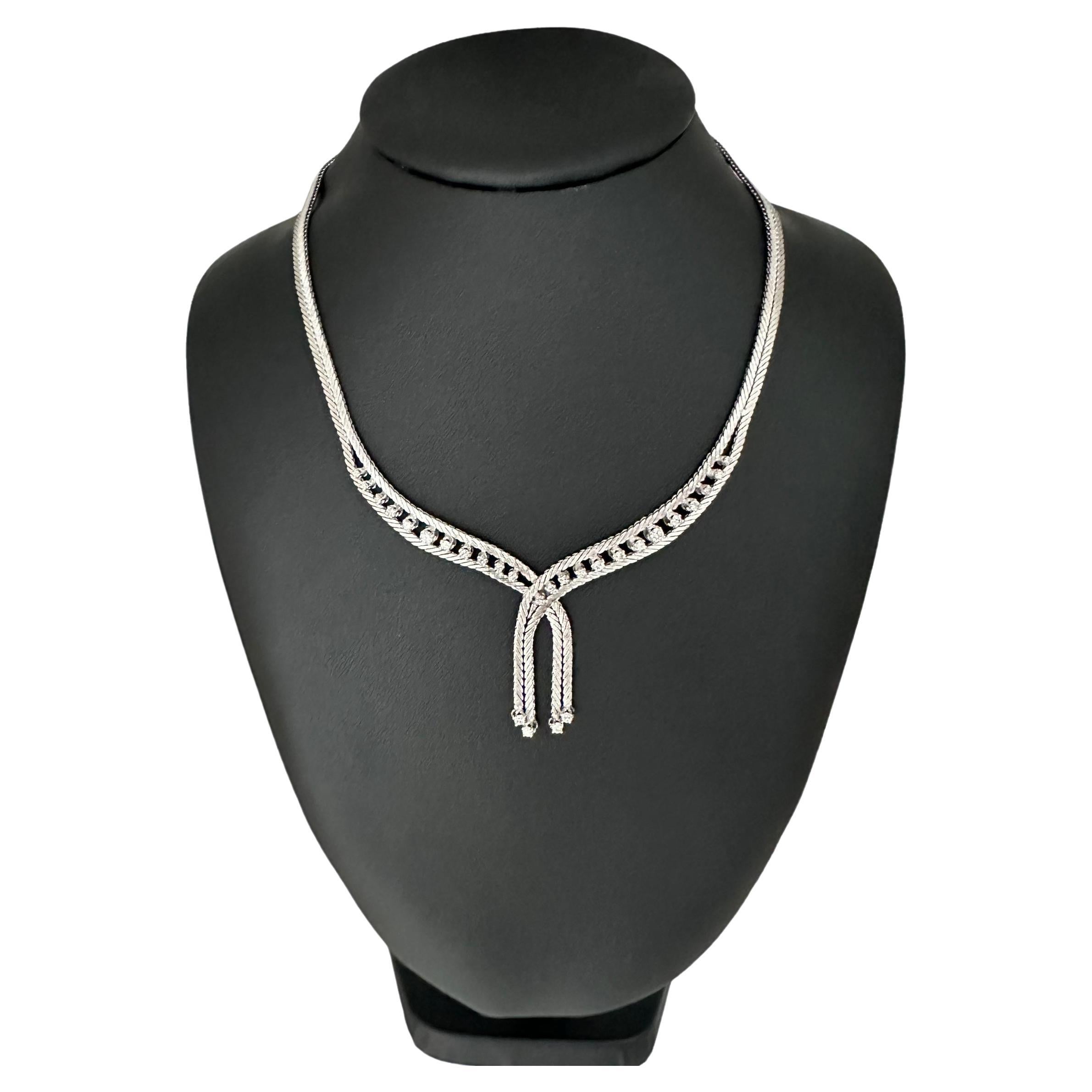 Mid-Century White Gold Necklace with Diamonds For Sale
