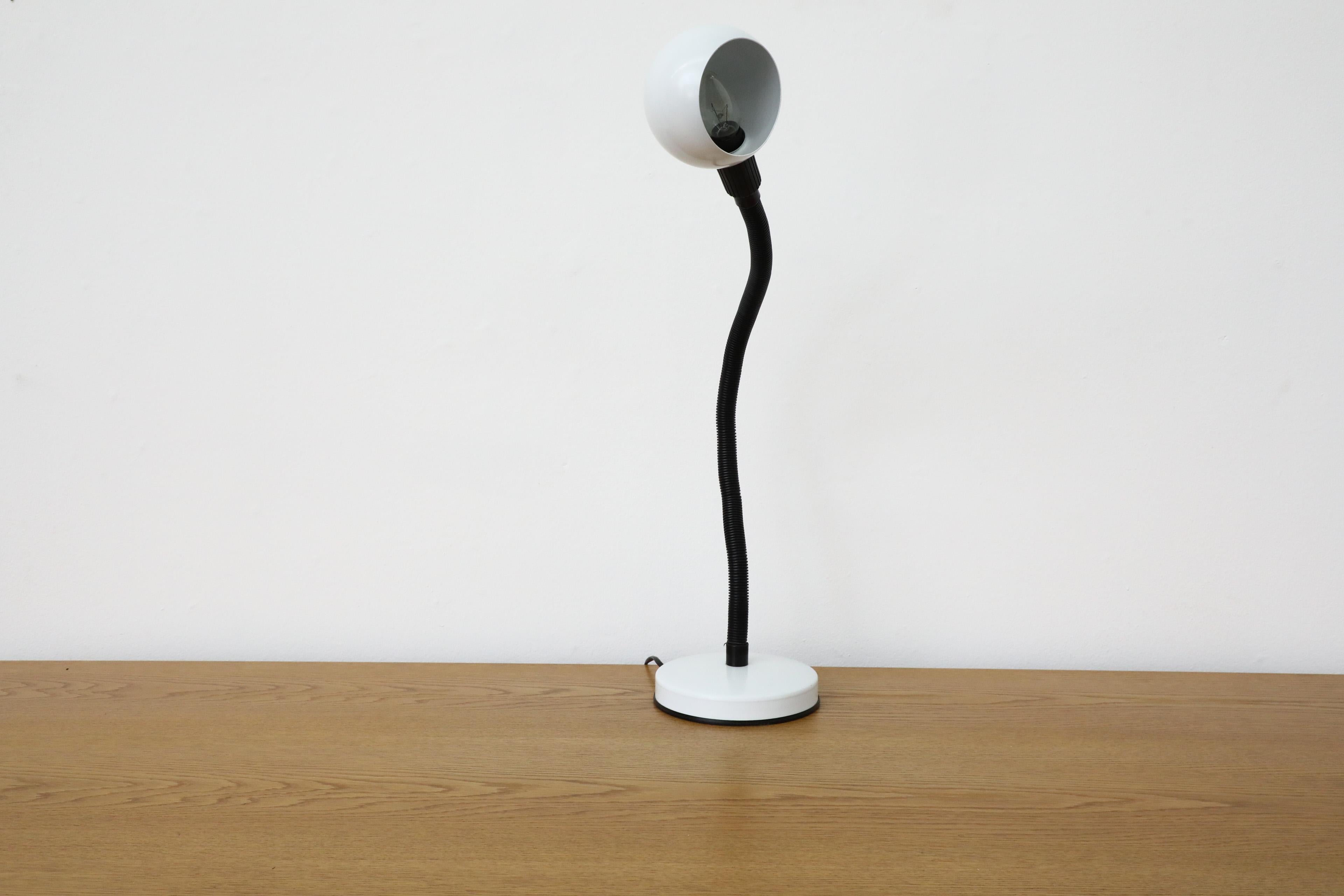 Mid-Century White Gooseneck Globe Desk Lamp with Posable Black Stem For Sale 2
