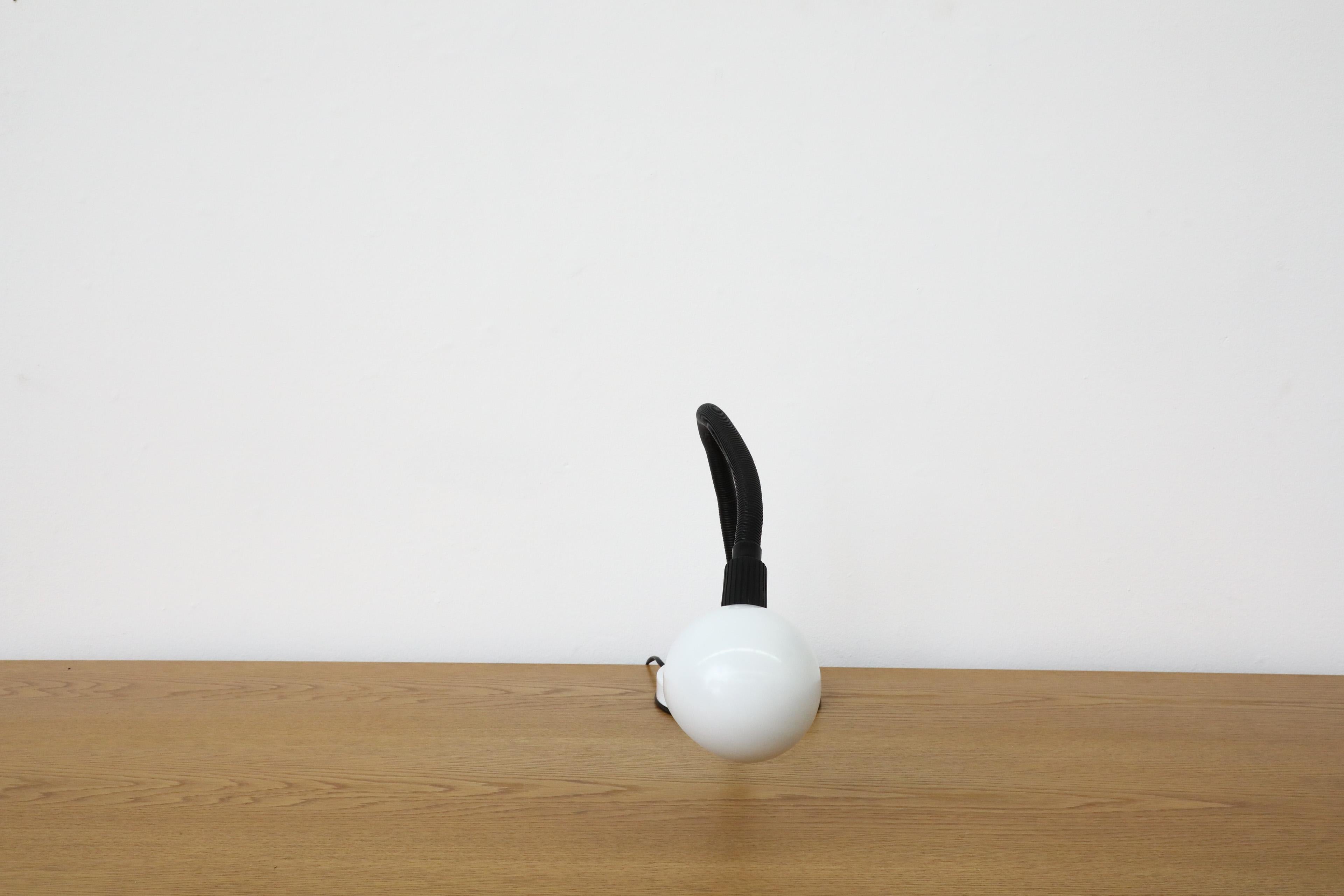 Mid-Century White Gooseneck Globe Desk Lamp with Posable Black Stem For Sale 3