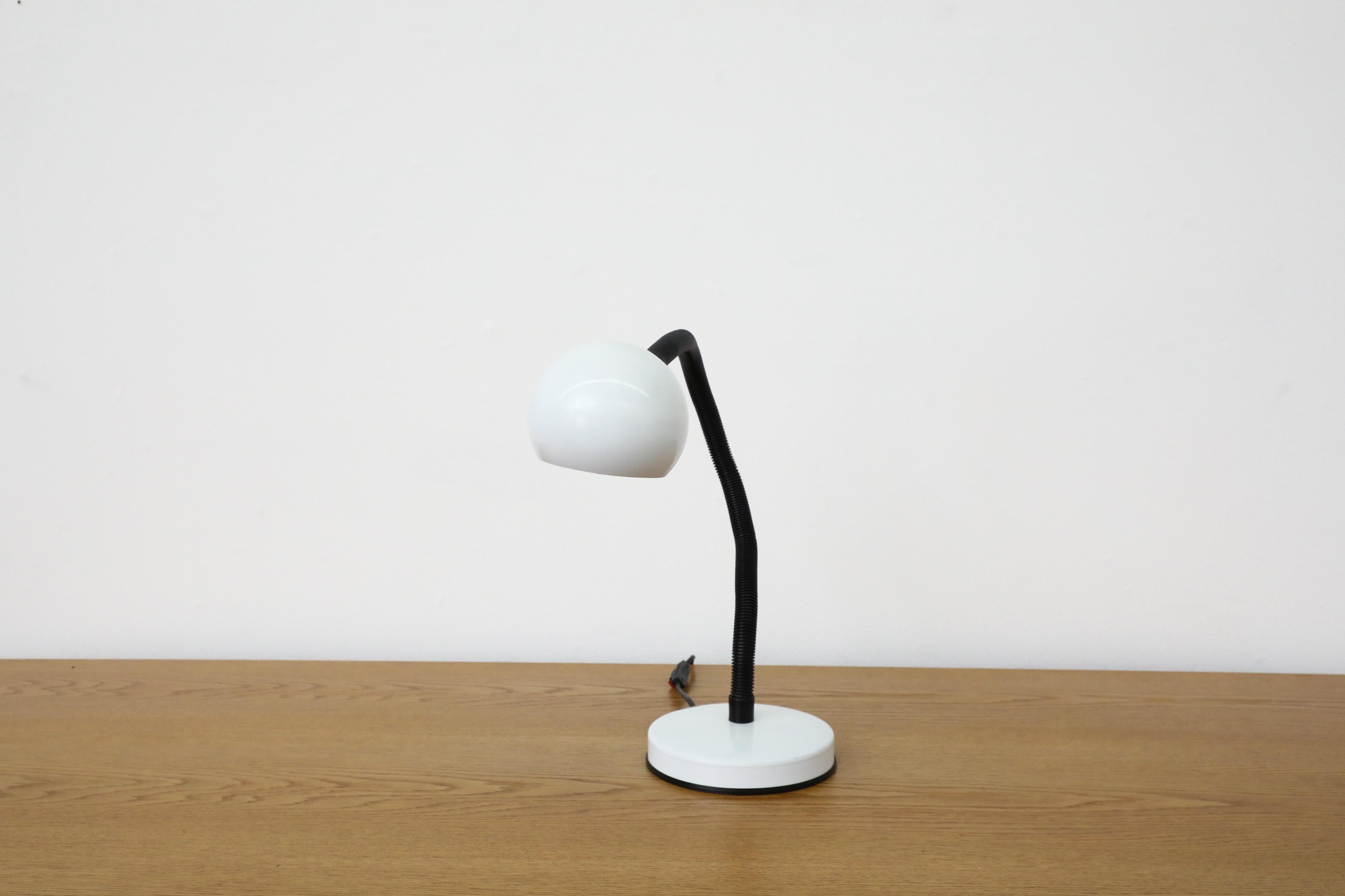 Mid-Century White Gooseneck Globe Desk Lamp with Posable Black Stem For Sale 4