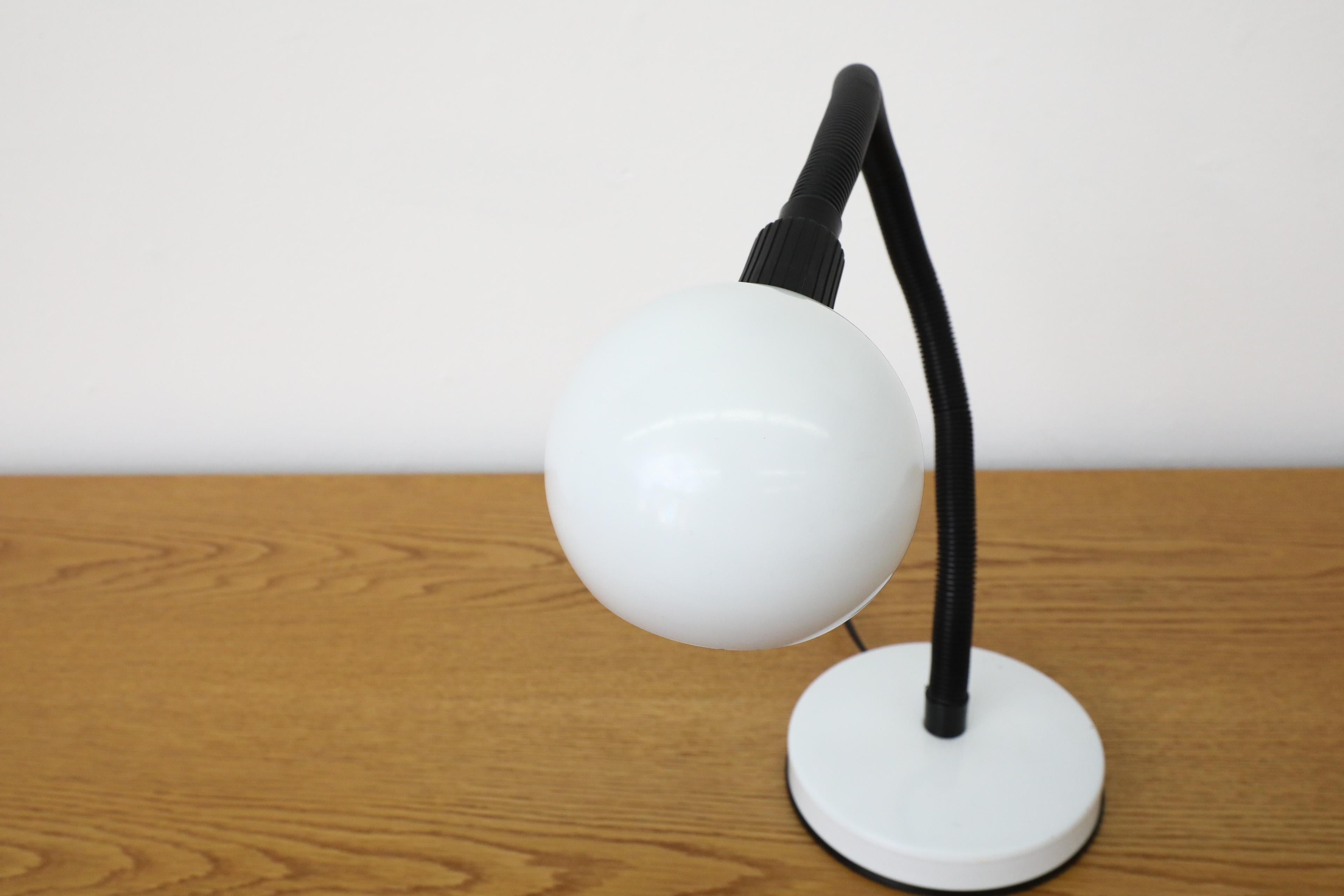 Mid-Century White Gooseneck Globe Desk Lamp with Posable Black Stem For Sale 5