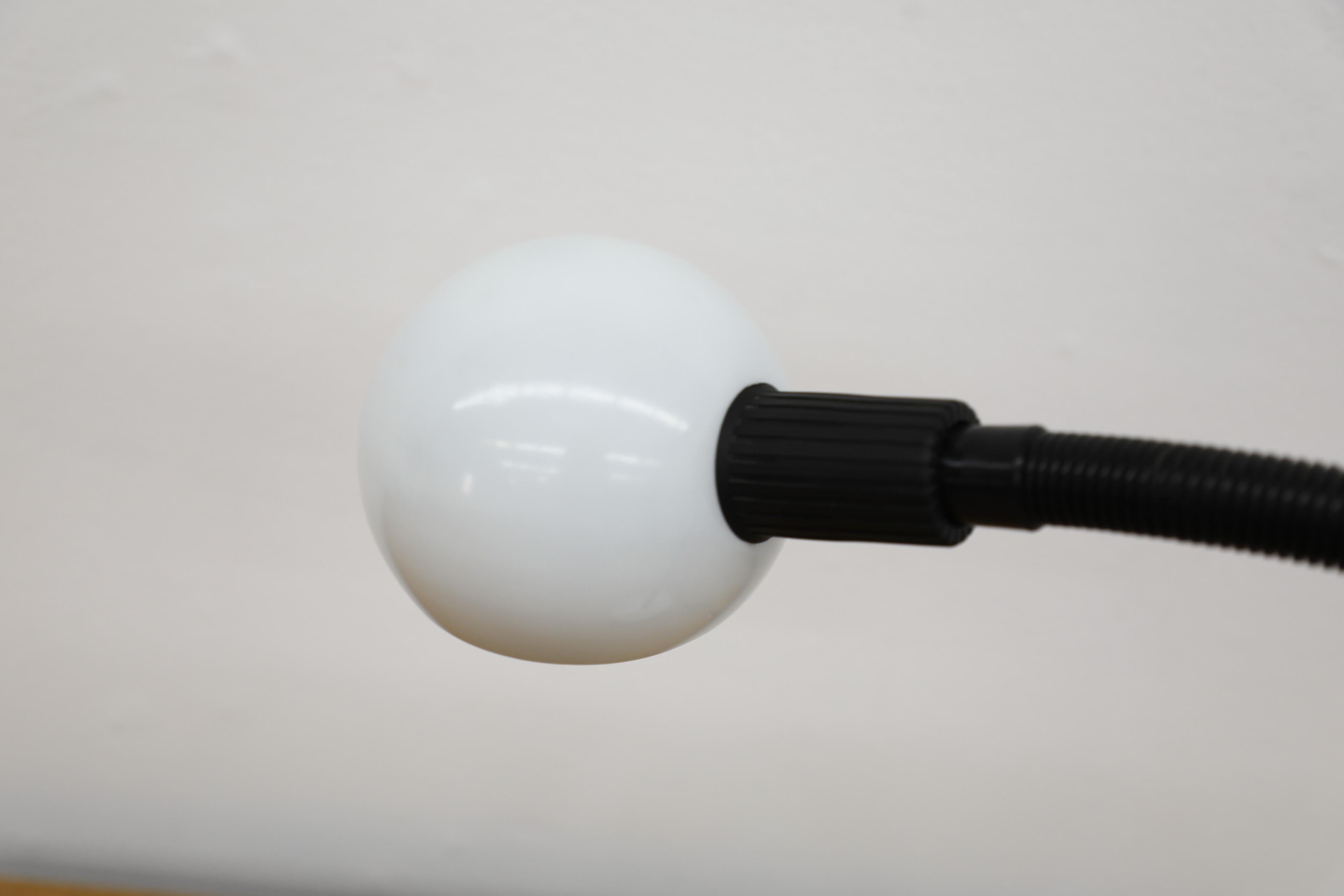 Mid-Century White Gooseneck Globe Desk Lamp with Posable Black Stem For Sale 8