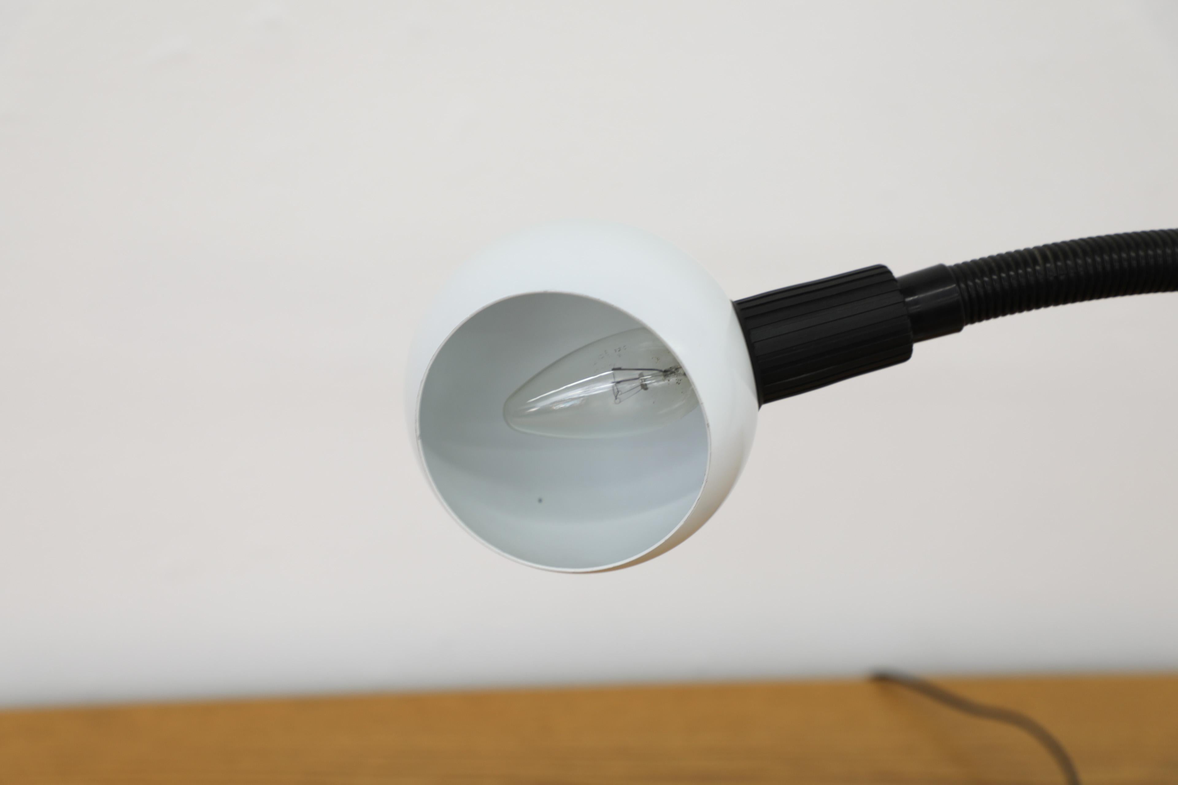 Mid-Century White Gooseneck Globe Desk Lamp with Posable Black Stem For Sale 9