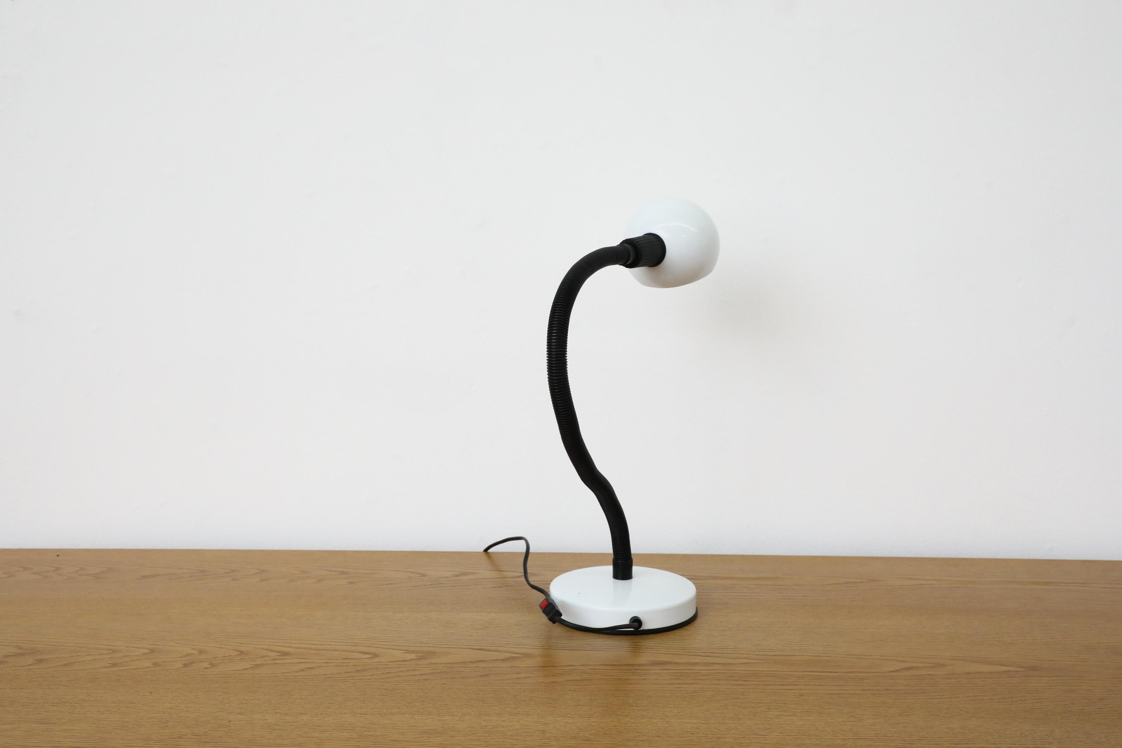 Mid-Century White Gooseneck Globe Desk Lamp with Posable Black Stem For Sale 1