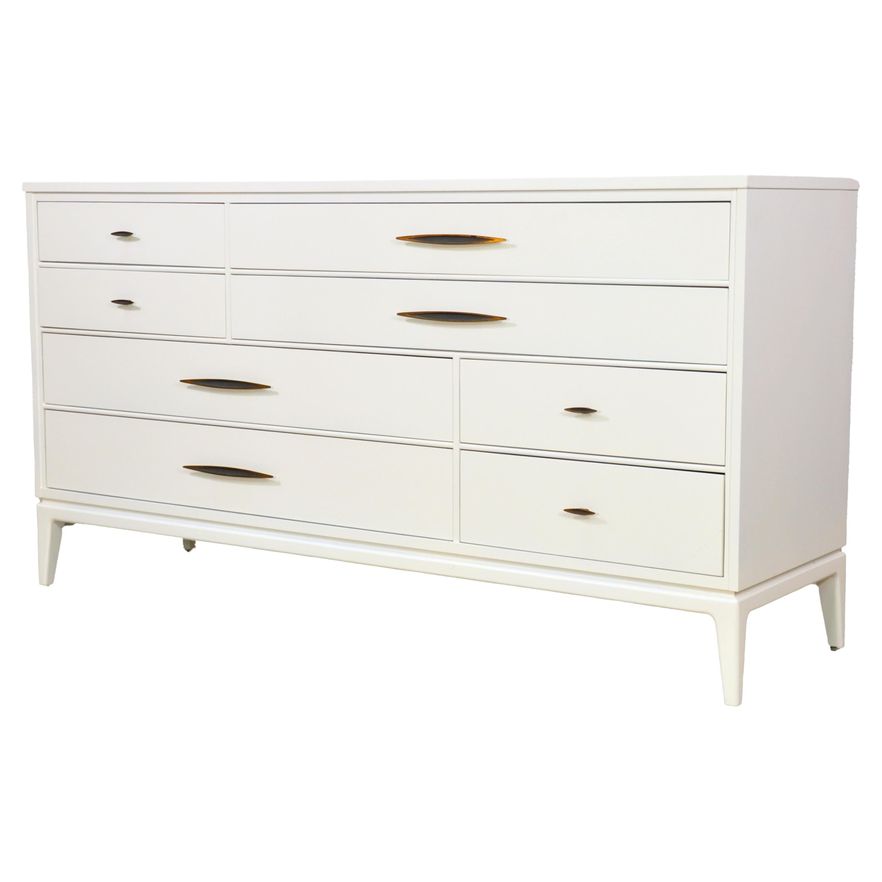 Mid-Century White Lacquer, Brass and Shagreen Dresser, Circa 1960 5