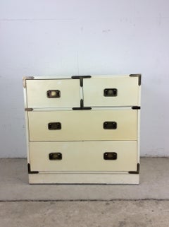 Mid Century White Lacquer Campaign Style Chest of Drawers