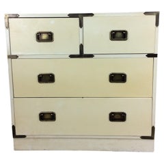 Mid Century White Lacquer Campaign Style Chest of Drawers