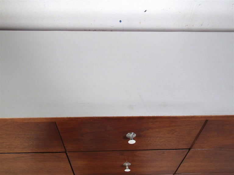 Mid-Century Modern Midcentury White Laminate Top Walnut Dresser
