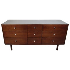 Midcentury White Laminate Top Walnut Dresser