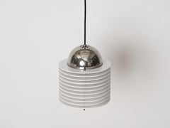 Mid-Century White Lucite and Chrome Italian Pendant Light, Space Age Italy 1970s