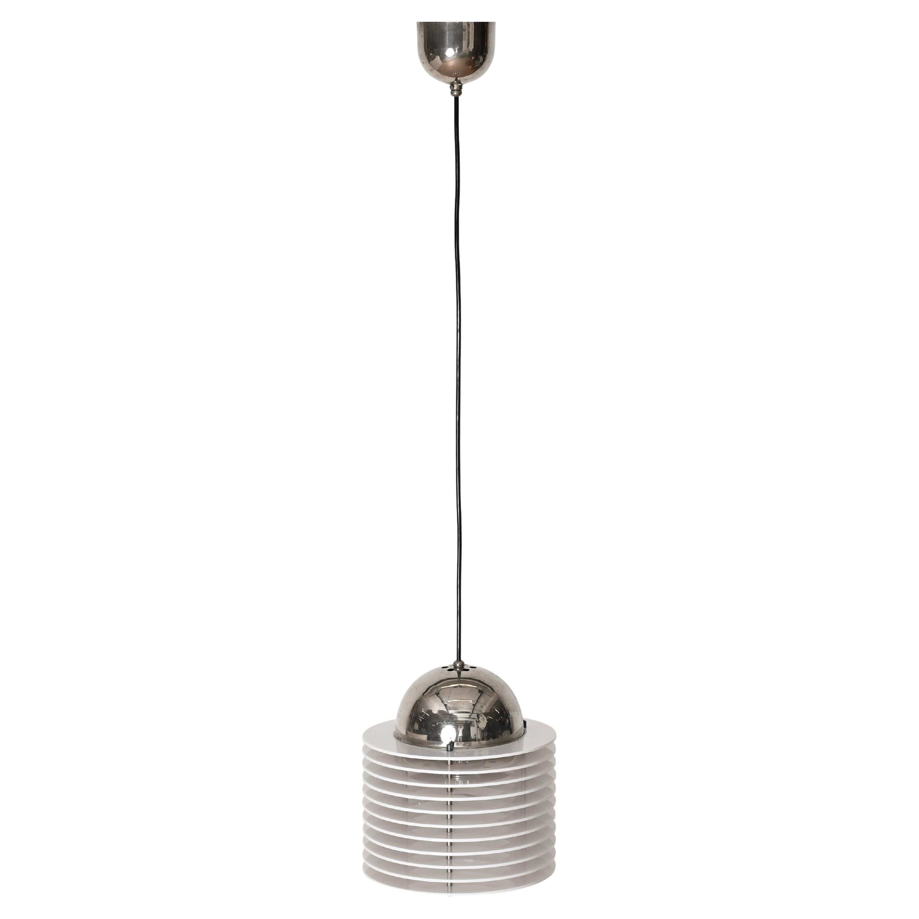 Mid-Century White Lucite and Chrome Italian Pendant Light, Space Age Italy 1970s For Sale