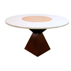 Mid Century White Marble and Red Travertine Dining Table by Jan Vlug, Belgium