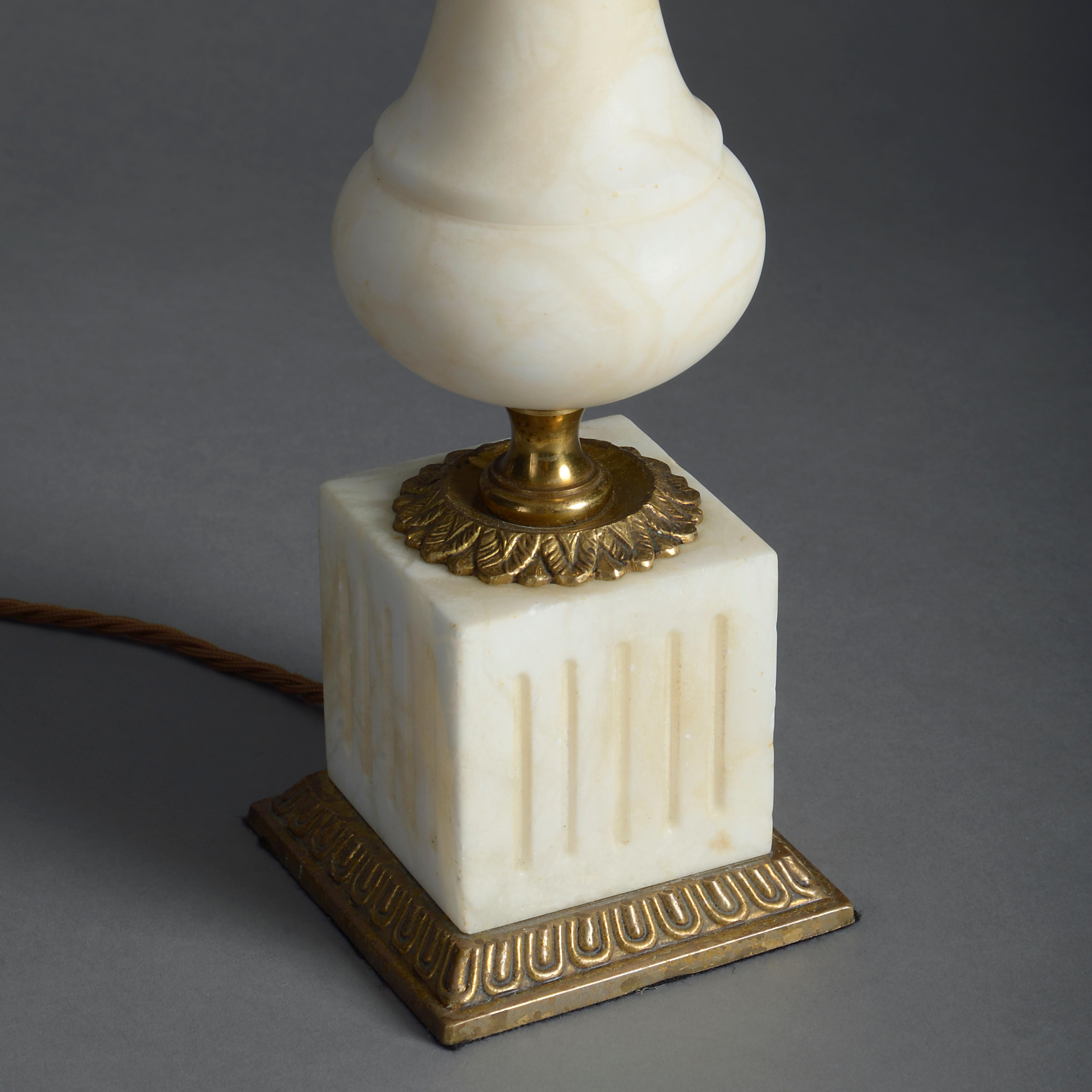 Carved Midcentury White Marble Table Lamp
