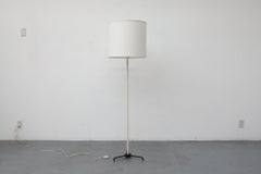 Mid-Century White Mategot Style Floor Lamp w/ Black Tripod Base 
Linen Shade