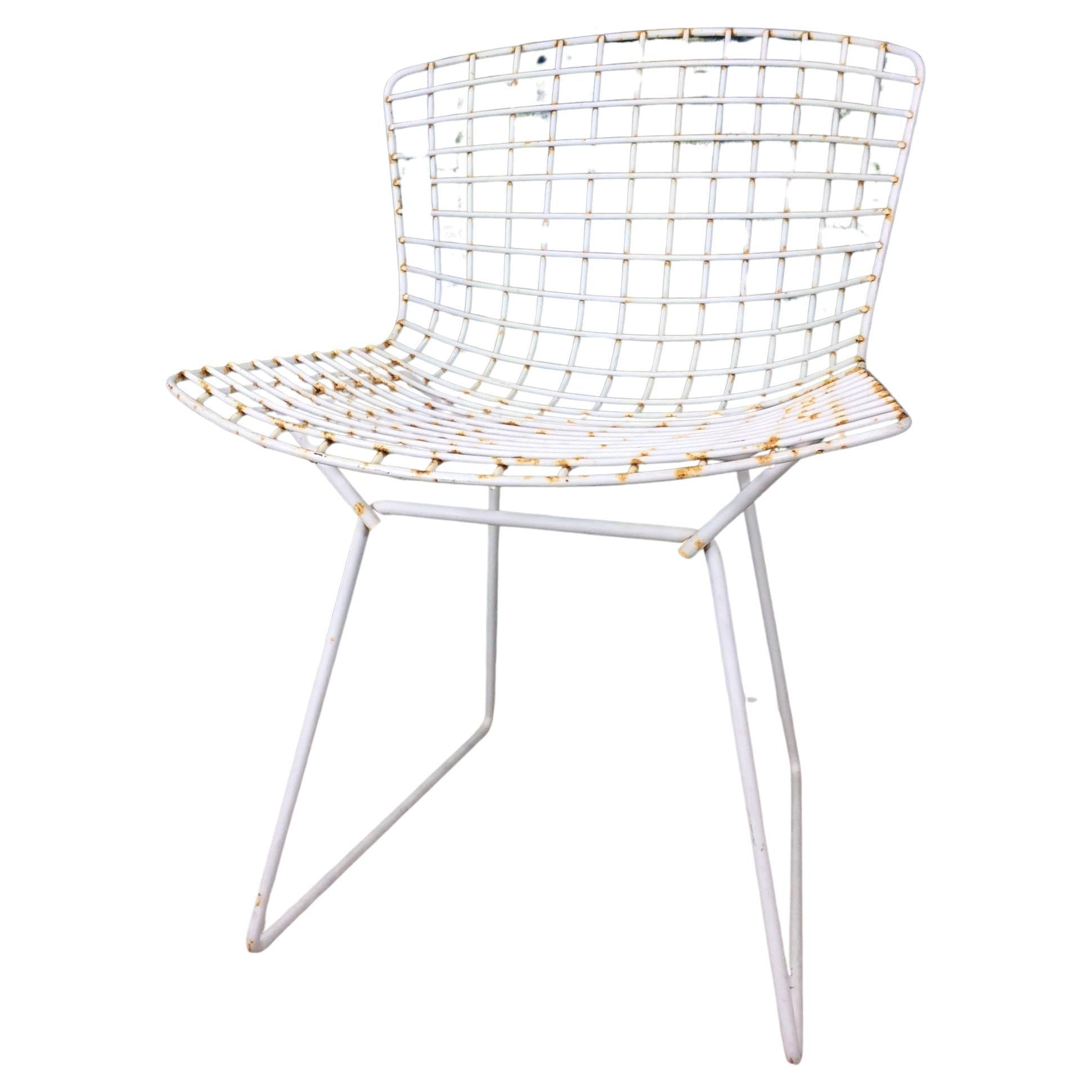 Mid Century White Metal Chair by Harry Bertoia for Knoll en venta