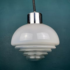 Lampe à suspension de Murano blanche du milieu du siècle dernier par Mazzega, Italie, 1970