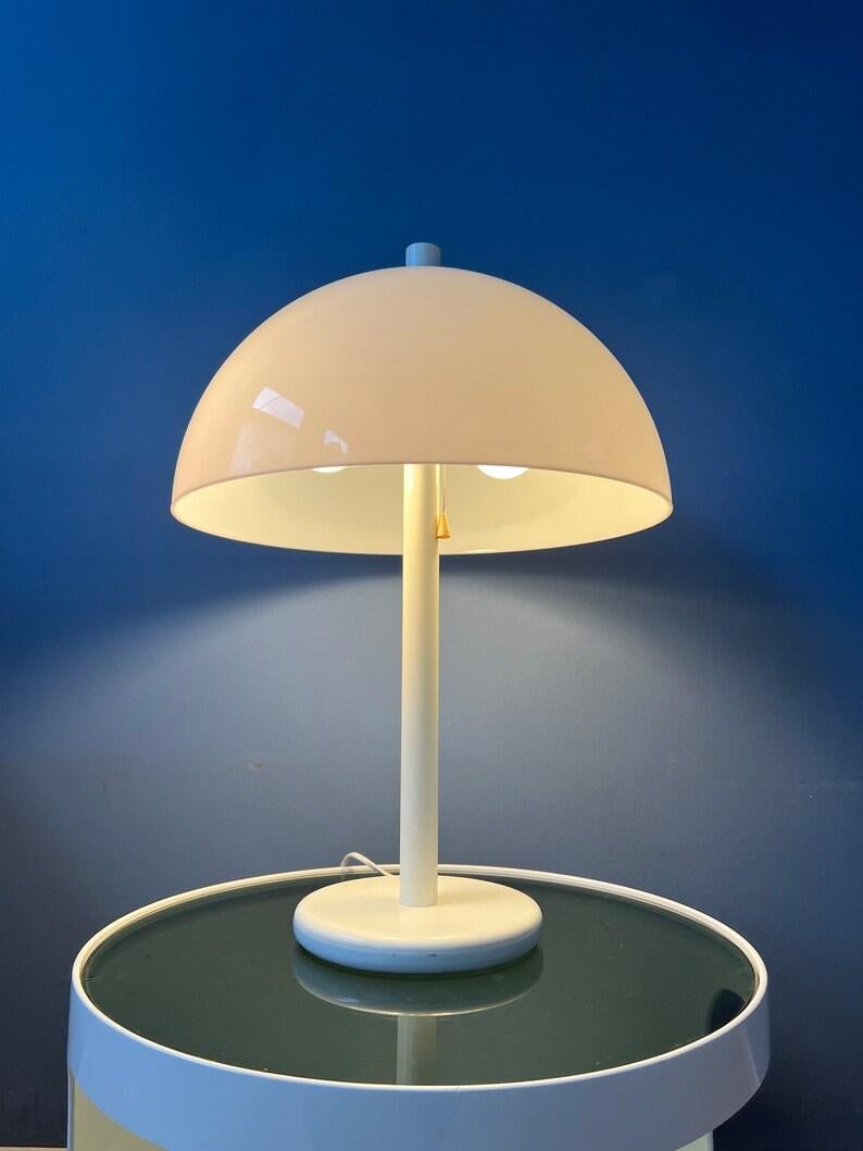 Space Age Mid Century White Mushroom Table Lamp by Dijkstra, 1970s For Sale